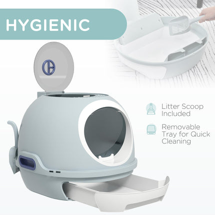 Drawer-Type Cat Litter Box with Skylight and Scoop, Easy to Clean and Move - Tile Blue