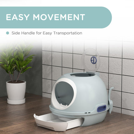 Drawer-Type Cat Litter Box with Skylight and Scoop, Easy to Clean and Move - Tile Blue