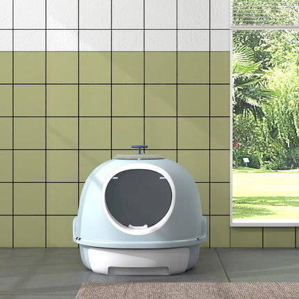 Drawer-Type Cat Litter Box with Skylight and Scoop, Easy to Clean and Move - Tile Blue