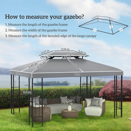 Replacement Gazebo Roof Canopy 2.9-3W x 3.9-4L m Durable UV Resistant - Light Grey