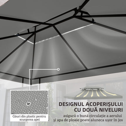 Replacement Gazebo Roof Canopy 2.9-3W x 3.9-4L m Durable UV Resistant - Light Grey