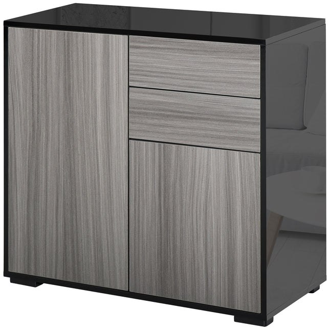 High Gloss Frame Sideboard with 2 Drawers Push-Open Design for Living Room Bedroom - Light Grey Black