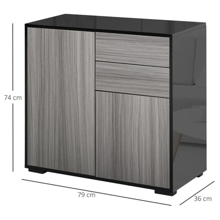 High Gloss Frame Sideboard with 2 Drawers Push-Open Design for Living Room Bedroom - Light Grey Black