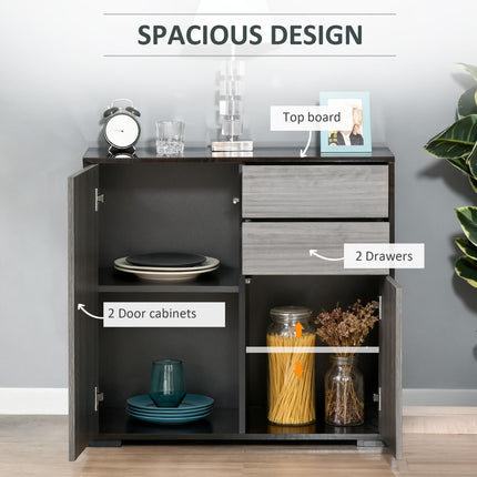 High Gloss Frame Sideboard with 2 Drawers Push-Open Design for Living Room Bedroom - Light Grey Black