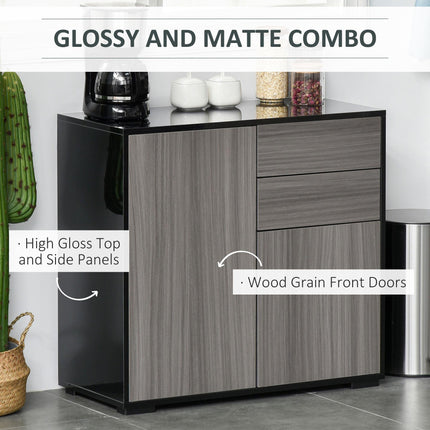 High Gloss Frame Sideboard with 2 Drawers Push-Open Design for Living Room Bedroom - Light Grey Black
