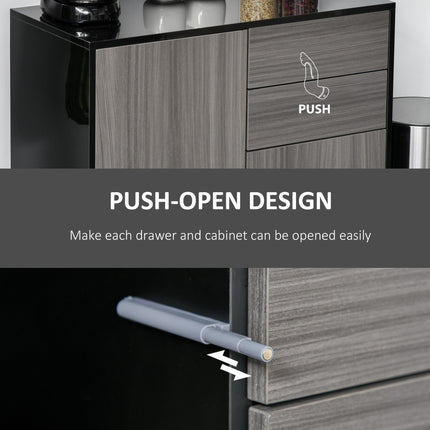 High Gloss Frame Sideboard with 2 Drawers Push-Open Design for Living Room Bedroom - Light Grey Black