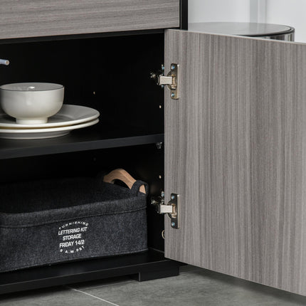 High Gloss Frame Sideboard with 2 Drawers Push-Open Design for Living Room Bedroom - Light Grey Black