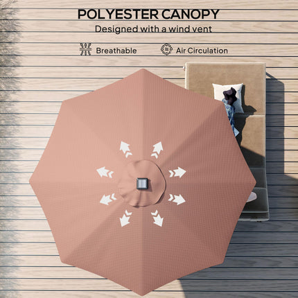 24 LED Solar Garden Parasol with Tilt, Crank Handle & Colour LED Lights - Coffee Brown