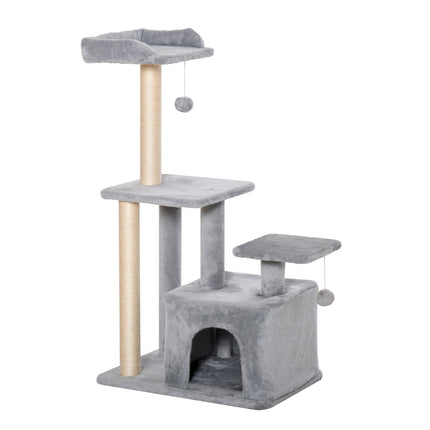 Cat Tree Tower 114cm Climbing Activity Centre with Sisal Scratching Post, Perch & Hanging Ball - Light Grey