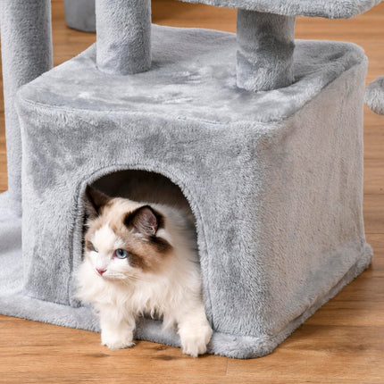 Cat Tree Tower 114cm Climbing Activity Centre with Sisal Scratching Post, Perch & Hanging Ball - Light Grey