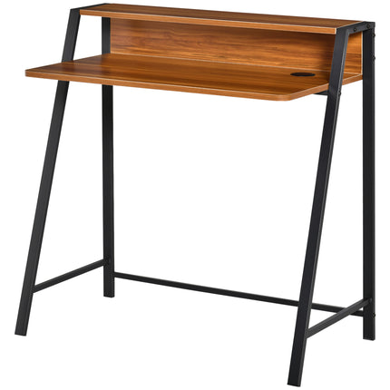 Two-Tier Computer Desk with Storage Shelf for Home Office and Gaming Workstation - Walnut