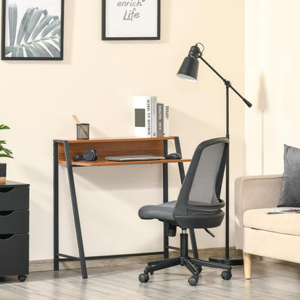 Two-Tier Computer Desk with Storage Shelf for Home Office and Gaming Workstation - Walnut