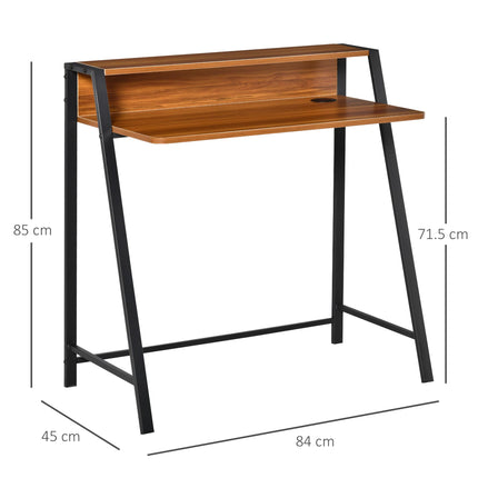 Two-Tier Computer Desk with Storage Shelf for Home Office and Gaming Workstation - Walnut