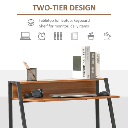 Two-Tier Computer Desk with Storage Shelf for Home Office and Gaming Workstation - Walnut