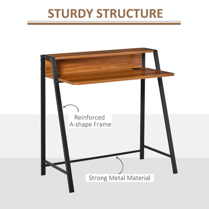 Two-Tier Computer Desk with Storage Shelf for Home Office and Gaming Workstation - Walnut
