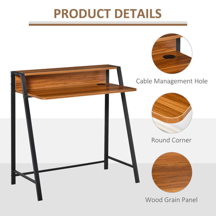 Two-Tier Computer Desk with Storage Shelf for Home Office and Gaming Workstation - Walnut
