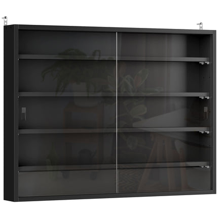 5-Tier Particle Board Wall-Mounted Glass Door Display Cabinet - Black