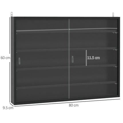 5-Tier Particle Board Wall-Mounted Glass Door Display Cabinet - Black