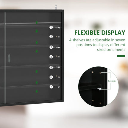 5-Tier Particle Board Wall-Mounted Glass Door Display Cabinet - Black