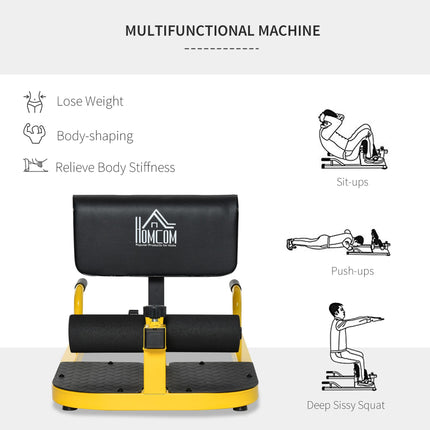 3-in-1 Padded Push Up, Sit Up & Deep Sissy Squat Machine for Home Gym Fitness - Yellow