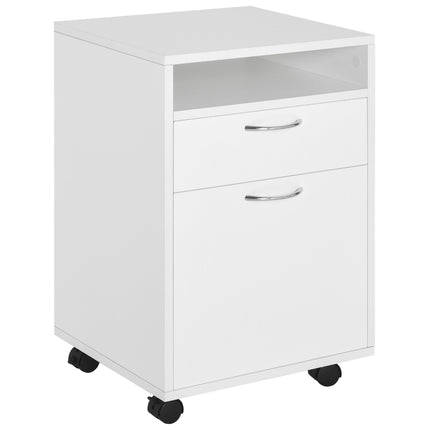 60cm Mobile Storage Cabinet with Drawer, Open Shelf & Metal Handles - White