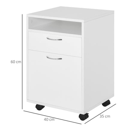 60cm Mobile Storage Cabinet with Drawer, Open Shelf & Metal Handles - White