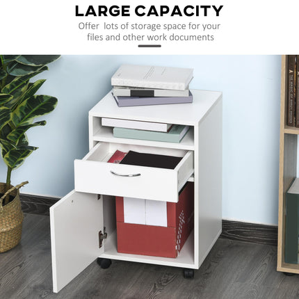60cm Mobile Storage Cabinet with Drawer, Open Shelf & Metal Handles - White