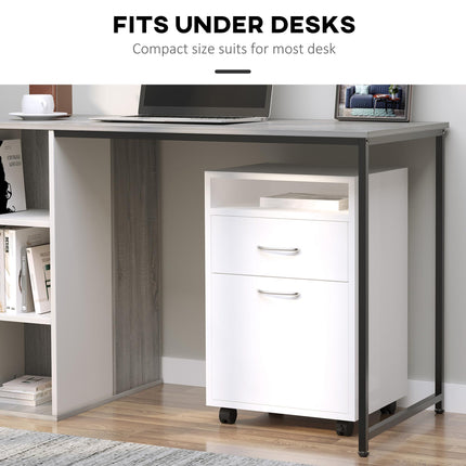 60cm Mobile Storage Cabinet with Drawer, Open Shelf & Metal Handles - White