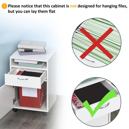 60cm Mobile Storage Cabinet with Drawer, Open Shelf & Metal Handles - White