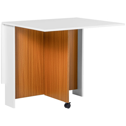 Folding Dining Table Writing Desk Workstation with Casters - Teak Colour White