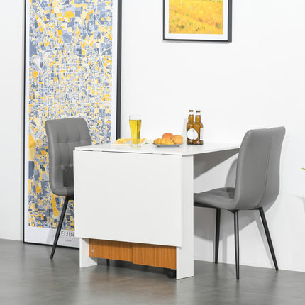 Folding Dining Table Writing Desk Workstation with Casters - Teak Colour White