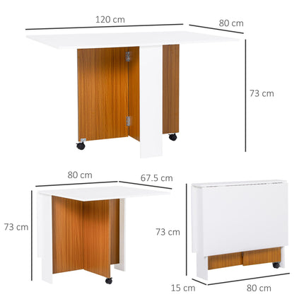 Folding Dining Table Writing Desk Workstation with Casters - Teak Colour White