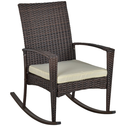 Rattan Outdoor Rocking Chair with Cushion Garden Patio Wicker Seater - Brown