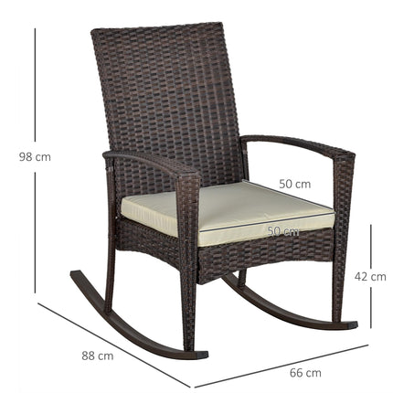 Rattan Outdoor Rocking Chair with Cushion Garden Patio Wicker Seater - Brown
