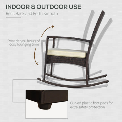 Rattan Outdoor Rocking Chair with Cushion Garden Patio Wicker Seater - Brown