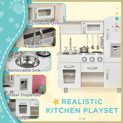 Kids Kitchen Playset with Luxury Accessories, Telephone & Ice Machine - White