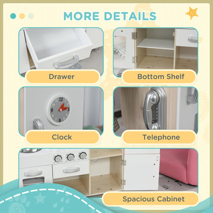 Kids Kitchen Playset with Luxury Accessories, Telephone & Ice Machine - White