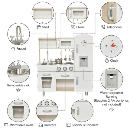 Kids Kitchen Playset with Luxury Accessories, Telephone & Ice Machine - White