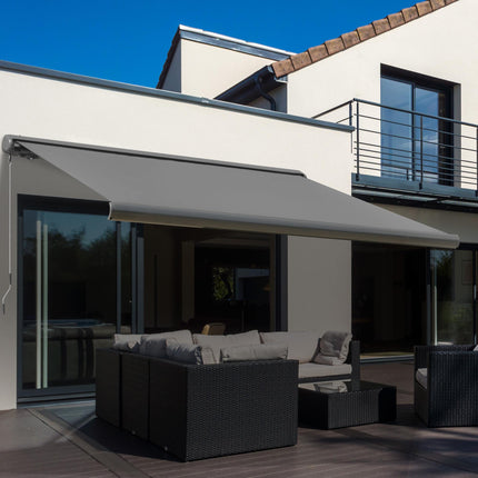 Electric Motorised Retractable Patio Awning with Remote Control - Grey