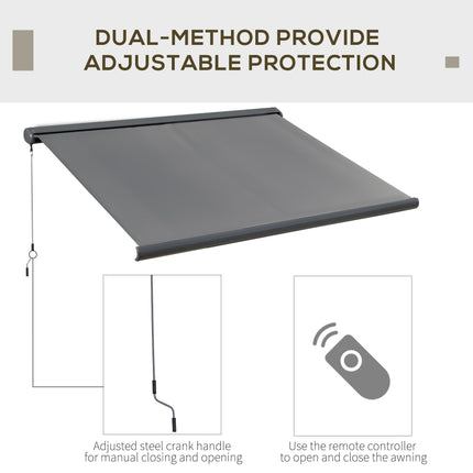 Electric Motorised Retractable Patio Awning with Remote Control - Grey