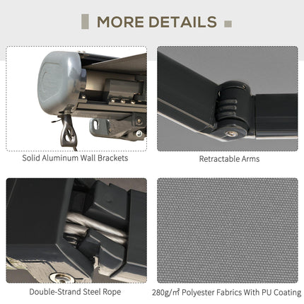 Electric Motorised Retractable Patio Awning with Remote Control - Grey