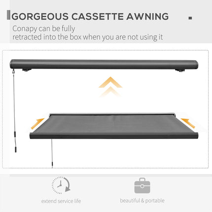 Electric Motorised Retractable Patio Awning with Remote Control - Grey