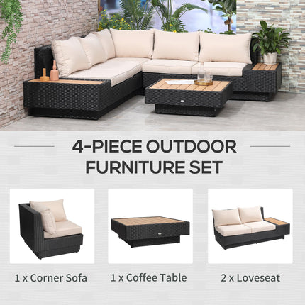 5-Seater Rattan Garden Furniture Sectional Corner Sofa with Coffee Table and Cushions - Black