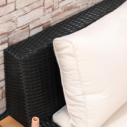 5-Seater Rattan Garden Furniture Sectional Corner Sofa with Coffee Table and Cushions - Black