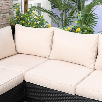 5-Seater Rattan Garden Furniture Sectional Corner Sofa with Coffee Table and Cushions - Black