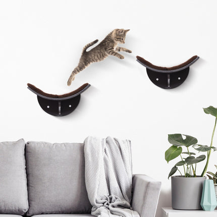 Wood Cat Shelves, Wall-Mounted Cat Shelter, Curved Kitten Bed Perch Climber Furn