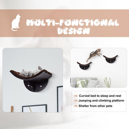 Wood Cat Shelves, Wall-Mounted Cat Shelter, Curved Kitten Bed Perch Climber Furn