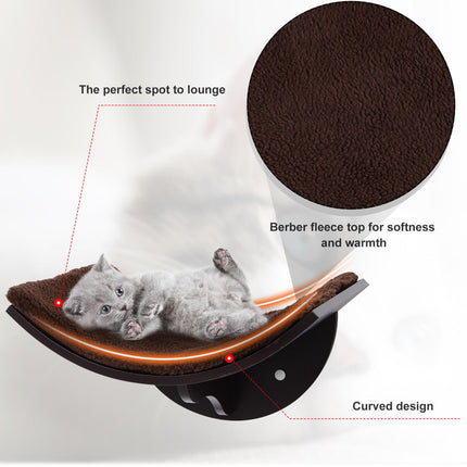 Wood Cat Shelves, Wall-Mounted Cat Shelter, Curved Kitten Bed Perch Climber Furn
