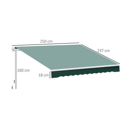 2.5m x 2m Manual Retractable Garden Patio Awning Canopy with Winding Handle - Green