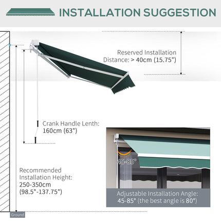 2.5m x 2m Manual Retractable Garden Patio Awning Canopy with Winding Handle - Green